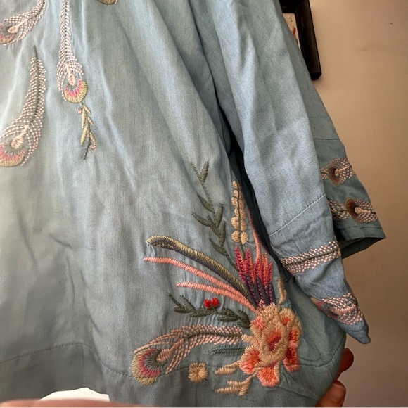 Johnny Was Workshop Embroidered Kimono Coat Medium Light Blue Pink Green - Picture 10 of 16